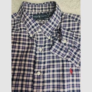 Ralph Lauren Button Down Shirt Mens XXL Blue White Red Plaid Custom Fit Cotton